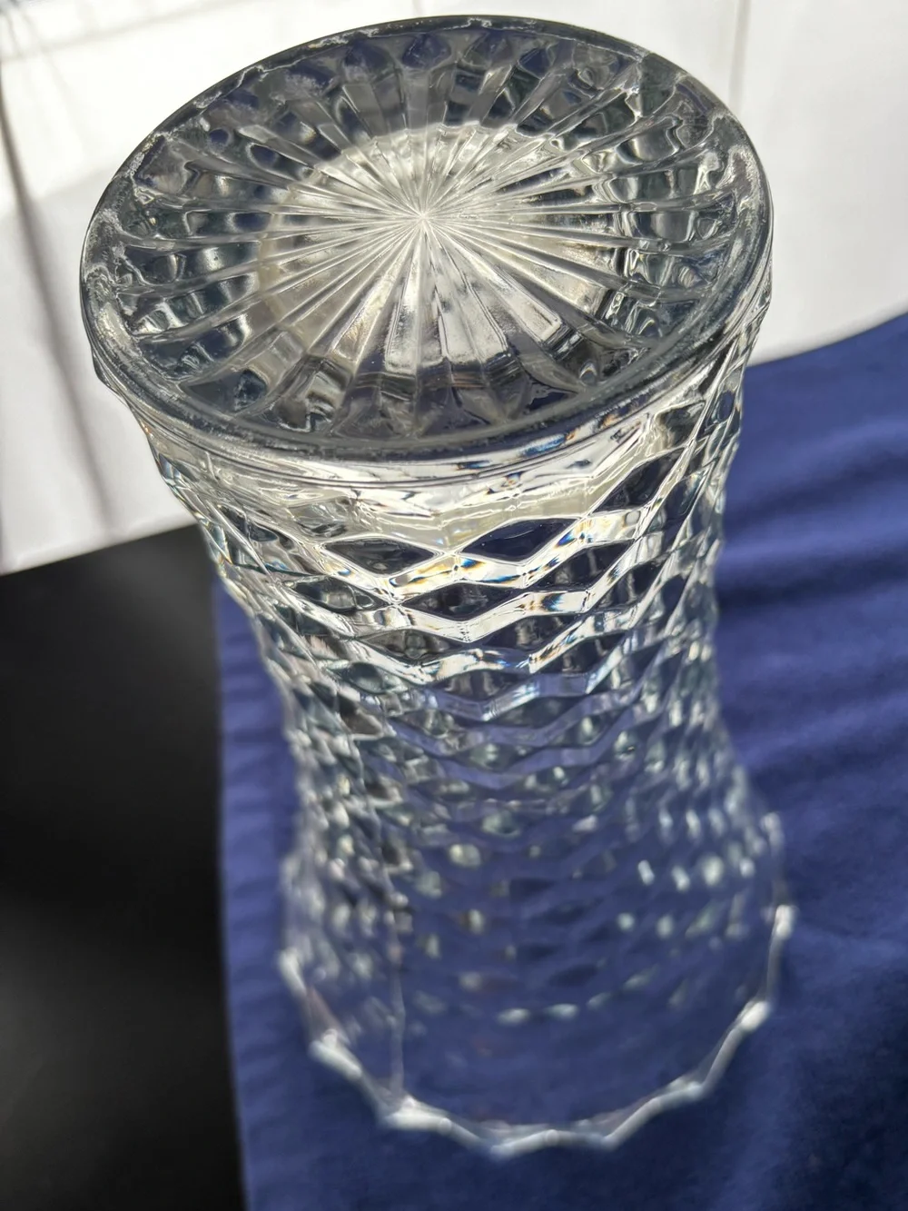 Highly Collectible Vintage Whitehall Cubist Clear Glass Flared Flower Vase -10”